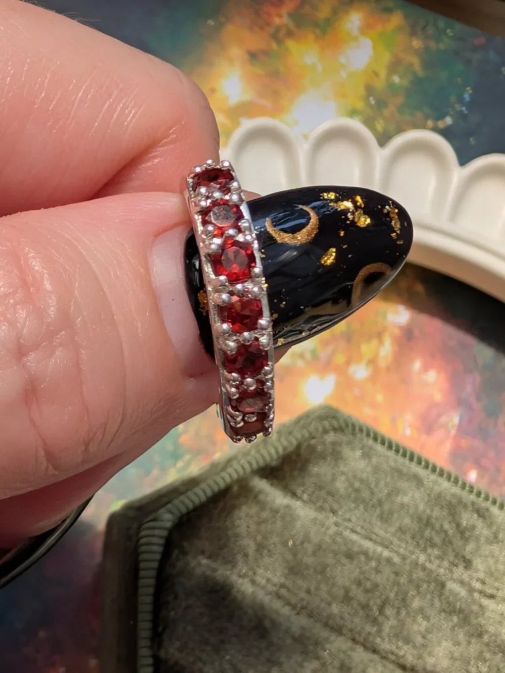 Vintage Garnet & Sterling Silver Eternity Ring, Size 6